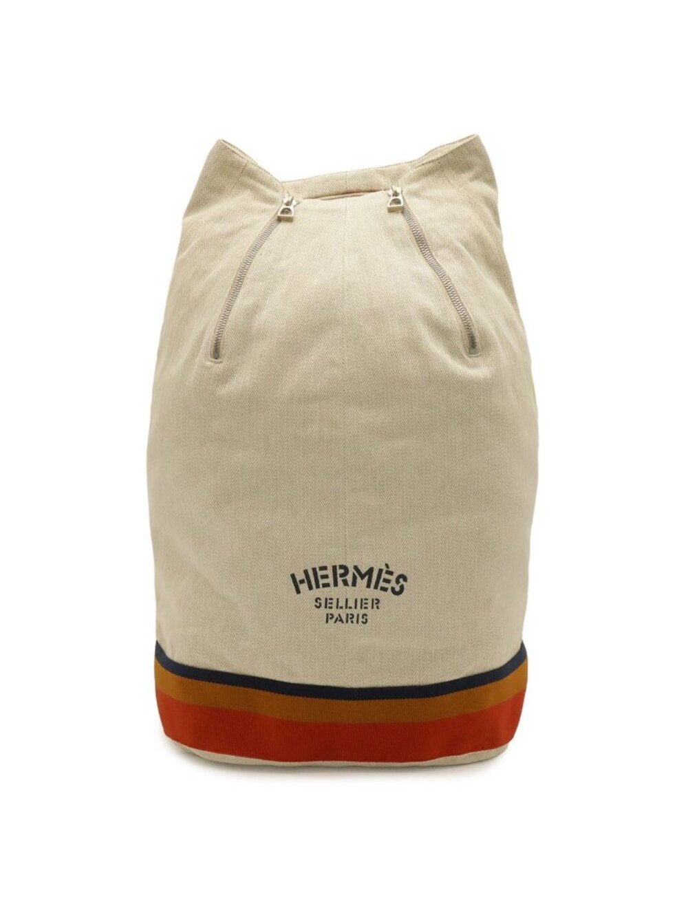 Hermes Cavaliere Shoulder Bag Canvas Natural Orange Yellow Navy Silver